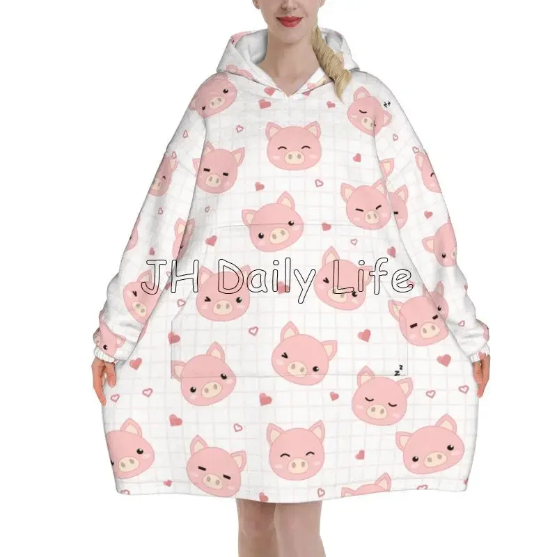 Sherpa Hoodie Fleece - Karikatür Domuzlar Giyilebilir Flanel Battaniye Hoodie